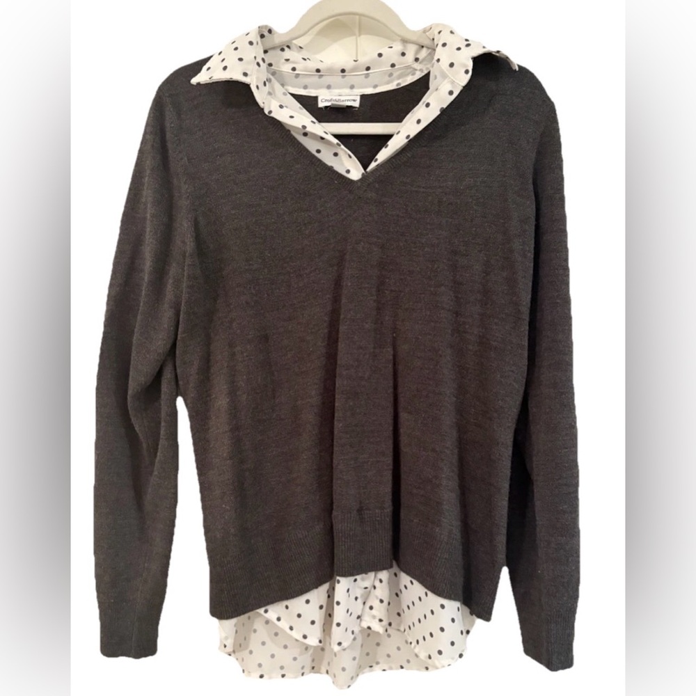 Croft & Barrow Gray Lightweight Sweater Polka Dot Blouse Layered Look Size Large